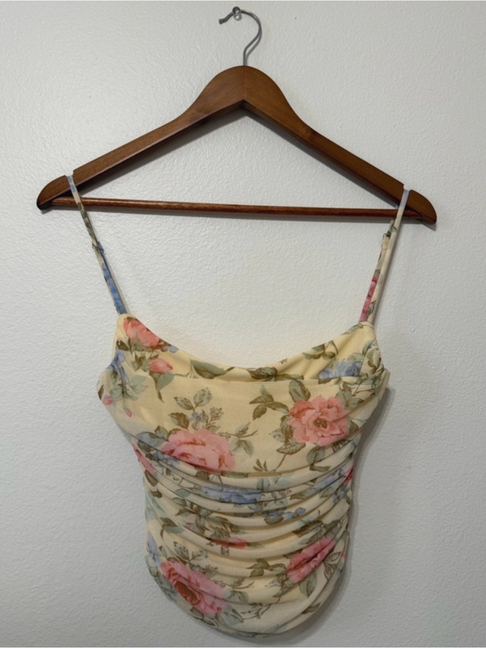 Floral Cowl Neck Spaghetti Strap Crop Top